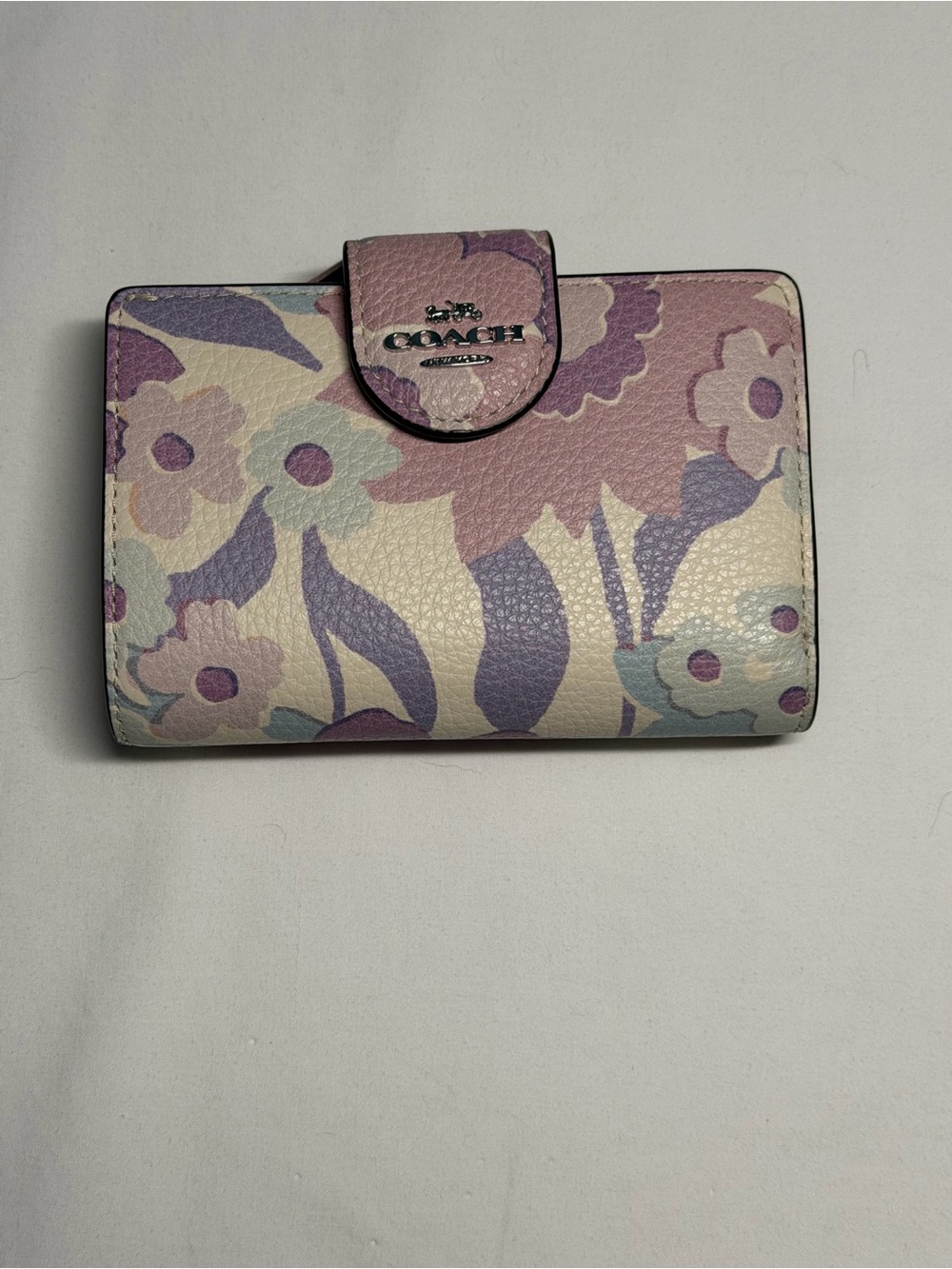COACH Floral Leather Compact Wallet - Lavender, Pale Pink, Cream